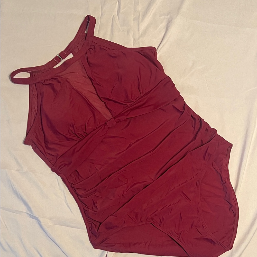 Burgundy one piece swim suit